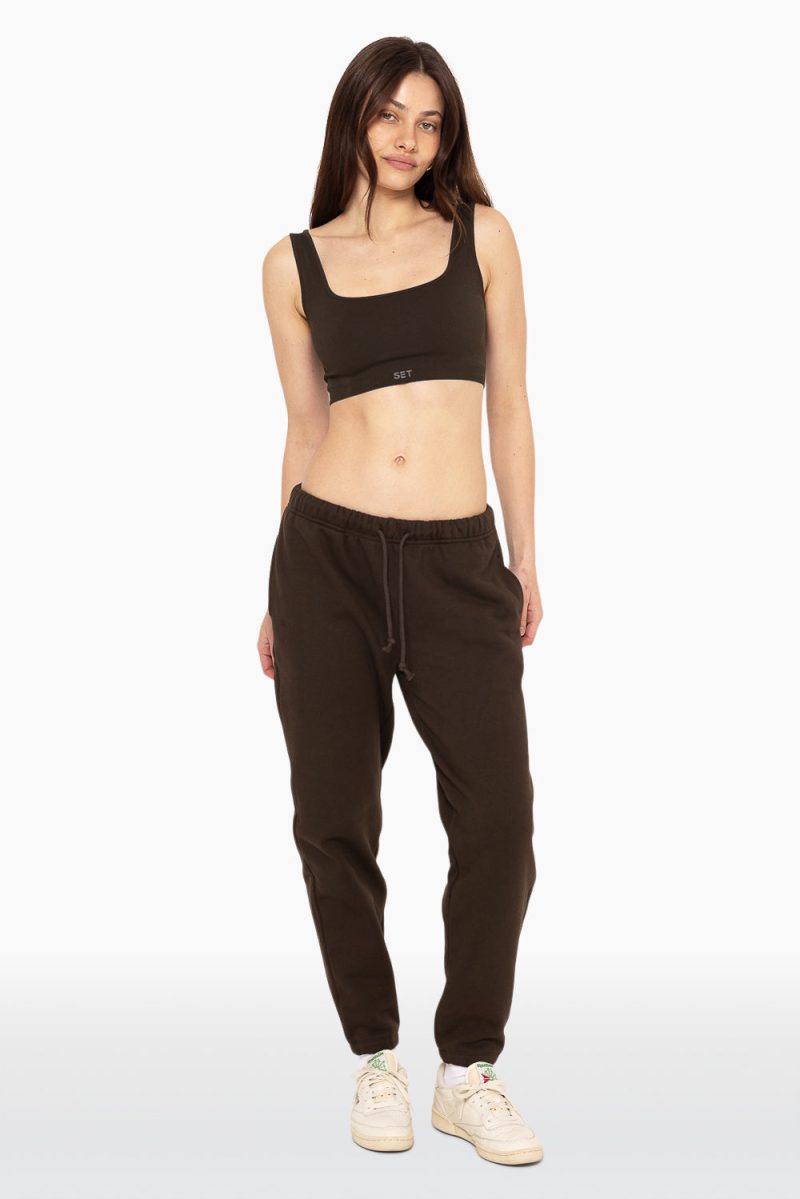 SET ACTIVE HEAVY COTTON DRAWSTRING SWEATPANTS SWEATS ESPRESSO 2