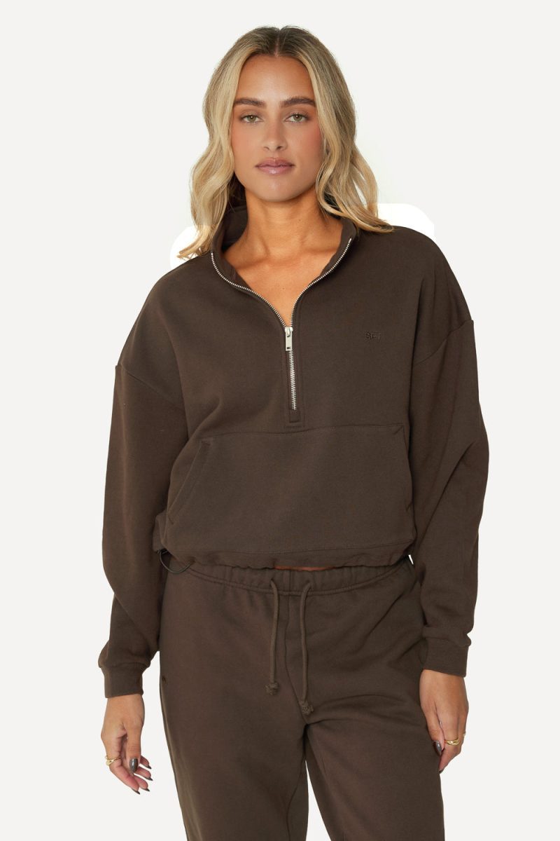 SET ACTIVE HEAVY COTTON HALF ZIP SWEATS BROWNSTONE 1