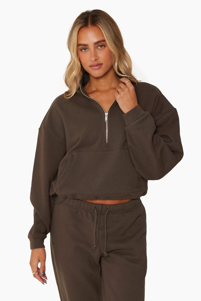 SET ACTIVE HEAVY COTTON HALF ZIP SWEATS BROWNSTONE 2