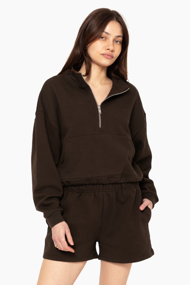 SET ACTIVE HEAVY COTTON HALF ZIP SWEATS ESPRESSO 1