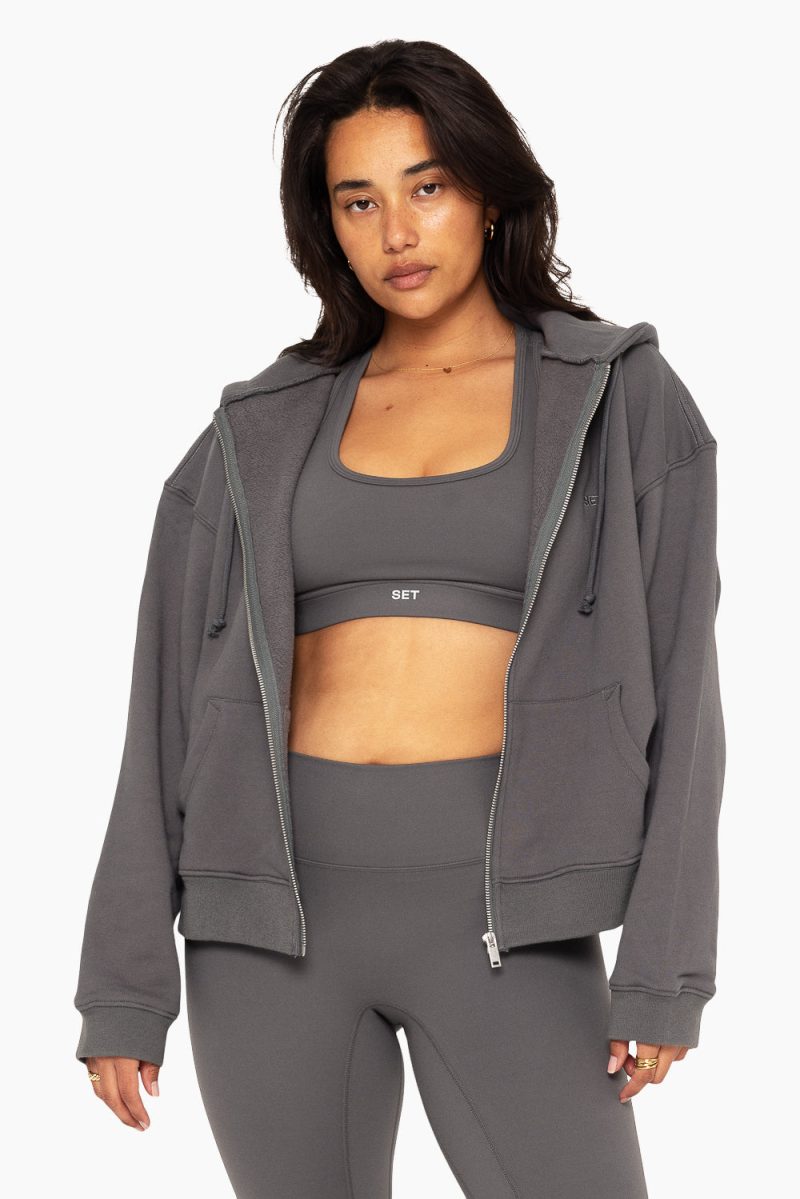 SET ACTIVE HEAVY COTTON ZIP HOODIE SWEATS GRAPHITE 4