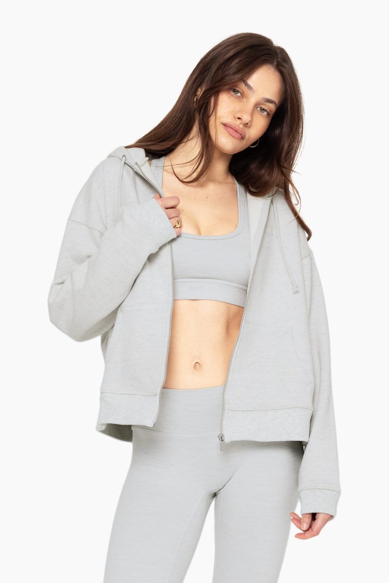 SET ACTIVE HEAVY COTTON ZIP HOODIE SWEATS HEATHER GREY 1