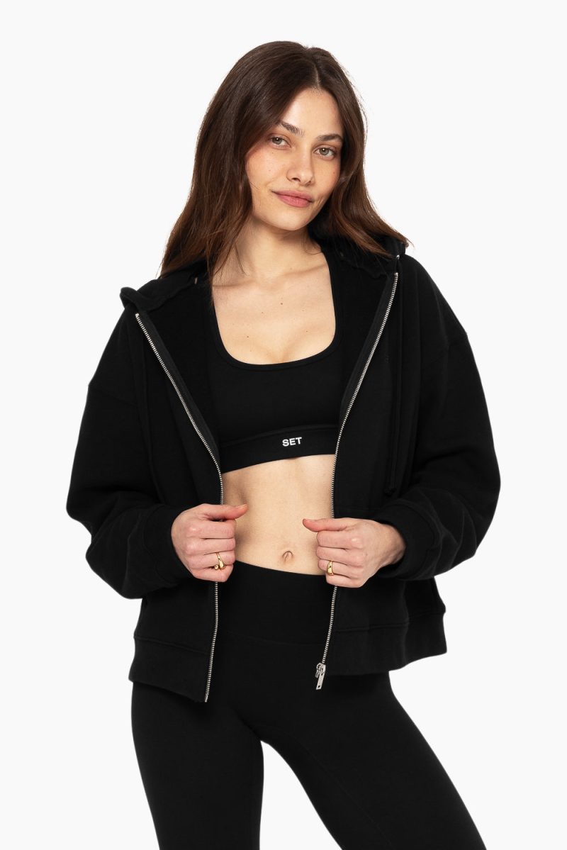 SET ACTIVE HEAVY COTTON ZIP HOODIE SWEATS ONYX 1